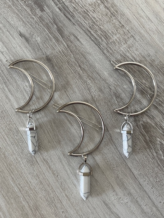 Accessories - Silver Moon Hair Clip with White Jasper